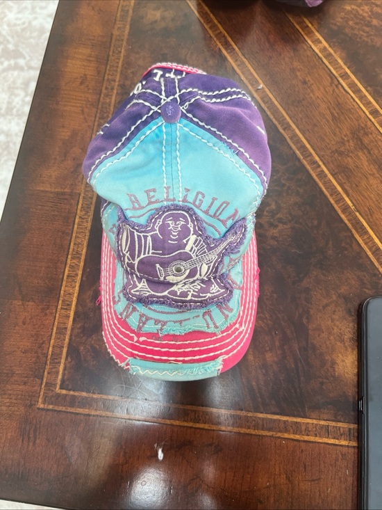 True Religion Multicolor Distressed Logo Baseball Cap Vintage Y2K Buddha Hat main image 6